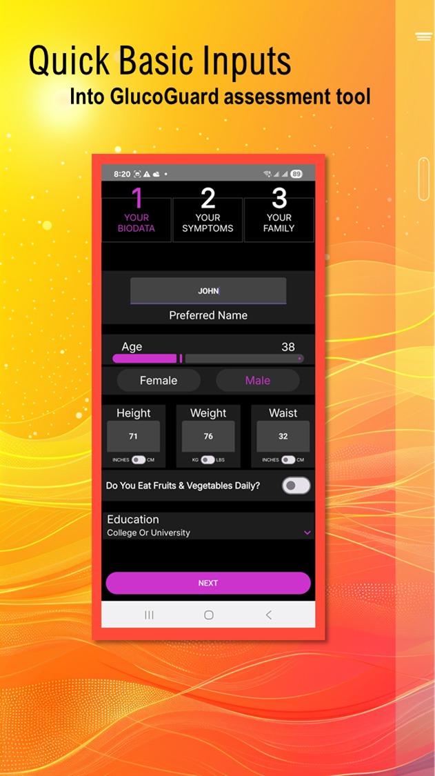 Gluco Guide app screen 2